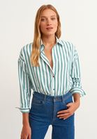 Bayan Çok Renkli Loose-Fit Çizgili Gömlek