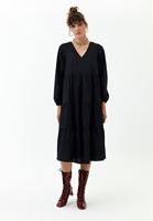 Women Black V-neck ruffle midi dress