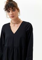 Women Black V-neck ruffle midi dress
