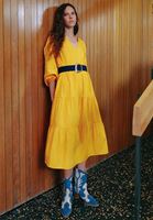 Women Orange V-neck ruffle midi dress