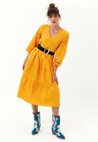 Women Orange V-neck ruffle midi dress