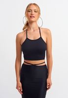 Bayan Siyah Halter Yaka Sırt Detaylı Crop Atlet