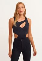 Bayan Siyah Cut-Out Detaylı Bodysuit