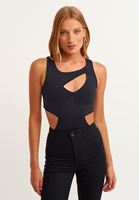 Bayan Siyah Cut-Out Detaylı Bodysuit
