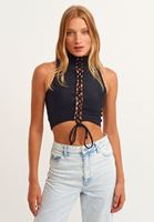 Bayan Siyah Bağcık Detaylı Crop Top