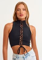 Bayan Siyah Bağcık Detaylı Crop Top