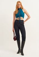 Bayan Mavi Bağcık Detaylı Crop Top