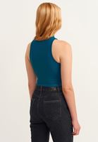 Bayan Mavi Bağcık Detaylı Crop Top