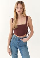 Women Bordeaux Crop Top with Lace Up Detail