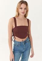 Women Bordeaux Crop Top with Lace Up Detail
