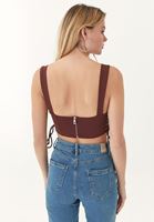 Women Bordeaux Crop Top with Lace Up Detail