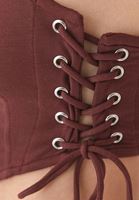 Women Bordeaux Crop Top with Lace Up Detail