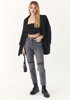 Women Black Crop Top with Lace Up Detail