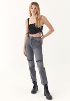 Women Black Crop Top with Lace Up Detail