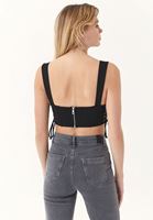 Women Black Crop Top with Lace Up Detail