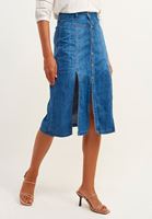 Women Blue Midi Length Denim Skirt