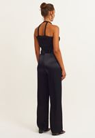 Bayan Siyah Kemer Detaylı Wide-Leg Pantolon