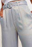 Bayan Gri Kemer Detaylı Wide-Leg Pantolon