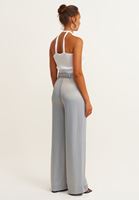Bayan Gri Kemer Detaylı Wide-Leg Pantolon
