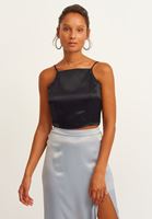 Bayan Siyah İnce Askılı Crop Top