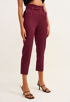 Bayan Bordo Kemerli Carrot-Fit Pantolon ( TENCEL™ )
