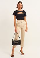 Bayan Bej Kemerli Carrot-Fit Pantolon ( TENCEL™ )
