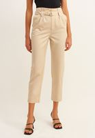 Bayan Bej Kemerli Carrot-Fit Pantolon ( TENCEL™ )