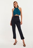 Bayan Siyah Bel ve Paça Detaylı Pantolon ( TENCEL™ )