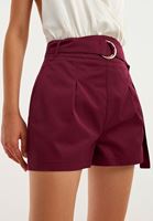 Bayan Bordo Kemerli Mini Şort ( TENCEL™ )
