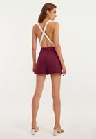 Bayan Bordo Kemerli Mini Şort ( TENCEL™ )