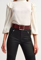 Bayan Bordo Tokalı Casual Chic Kemer