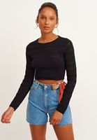 Bayan Siyah Ajurlu Crop Top 