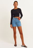 Bayan Siyah Ajurlu Crop Top 