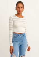 Bayan Beyaz Ajurlu Crop Top 