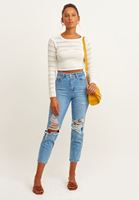 Bayan Beyaz Ajurlu Crop Top 