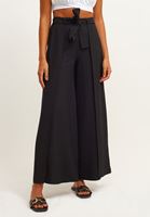Bayan Siyah Yırtmaç Detaylı Wide-Leg Pantolon