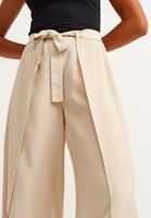 Bayan Açık Bej Yırtmaç Detaylı Wide-Leg Pantolon