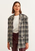 Bayan Çok Renkli Ekose Detaylı Blazer Ceket