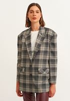 Bayan Çok Renkli Ekose Detaylı Blazer Ceket