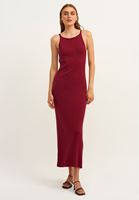 Bayan Bordo Halter Yaka Triko Elbise