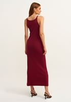 Bayan Bordo Halter Yaka Triko Elbise