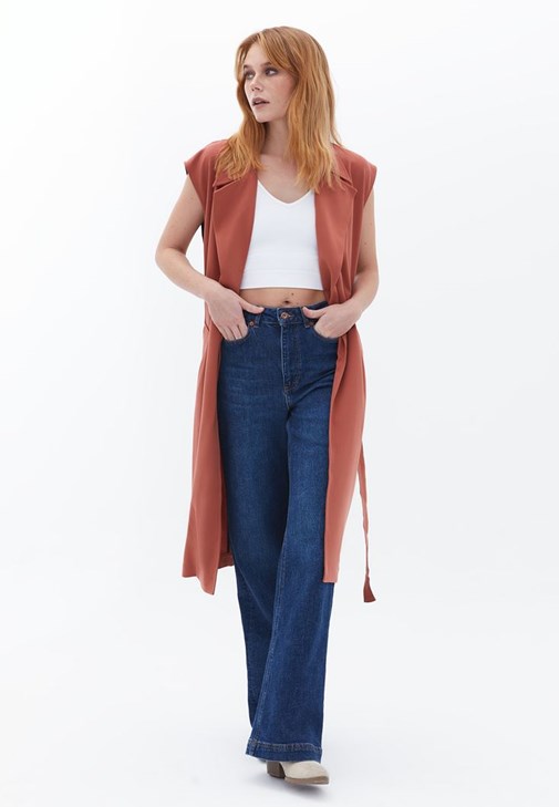 Cepli Uzun Yelek ve Jegging Skinny Pantolon Kombini