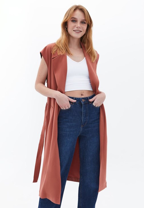 Cepli Uzun Yelek ve Jegging Skinny Pantolon Kombini