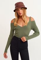 Bayan Yeşil V-Neck Triko Kazak