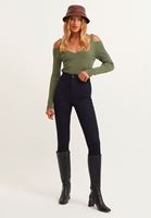 Bayan Yeşil V-Neck Triko Kazak