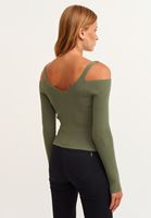 Bayan Yeşil V-Neck Triko Kazak