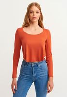 Bayan Pembe Asimetrik Kesim Crop Bluz
