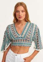Bayan Çok Renkli Desenli Crop Bluz
