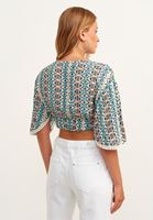 Bayan Çok Renkli Desenli Crop Bluz