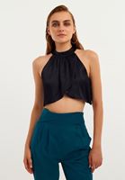 Bayan Siyah Halter Yaka Crop Bluz